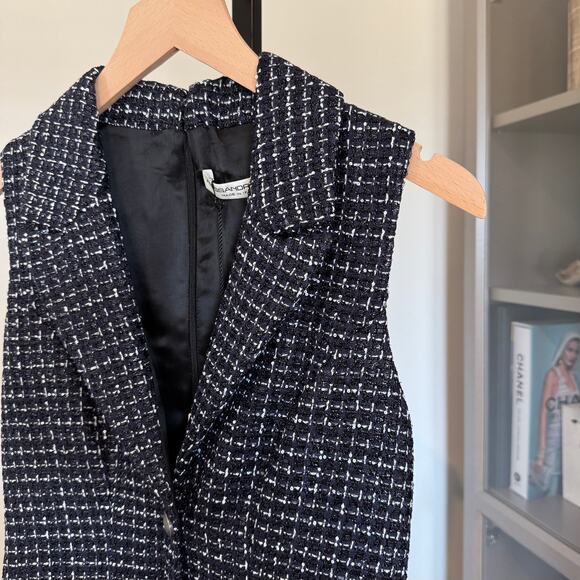 Alessandra Rich Tweed Mini Dress NEW Sequin Checked Dark Navy Sleeveless NWT 40 - Picture 4 of 7